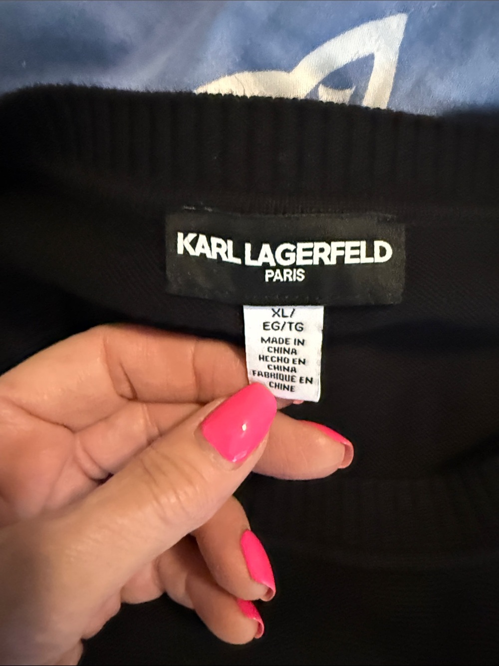 Karl Lagerfeld Black Crewneck Sweater with Cream Logo Bottle Motif - Picture 2 of 2